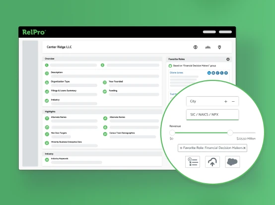 Screen of RelPro third party intelligence